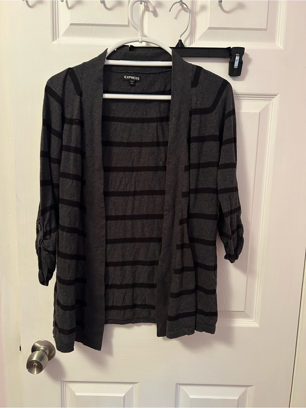 S Express Gray & Black Striped Open-Front Cardigan